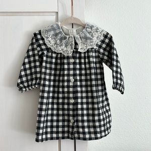 H&M (EUC) | flannel gingham check floral lace collar dress
